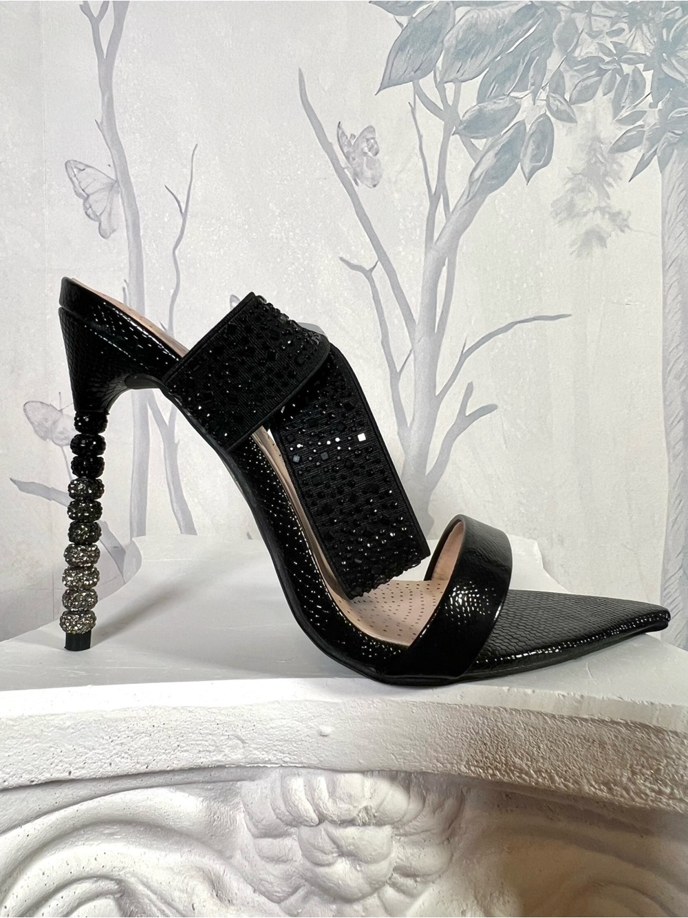Azalea Wang Fatal Black Crystal Heel Pointed Toe Stiletto Heel